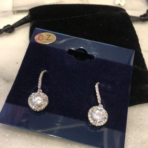Brilliant Cubic Zirconia Halo Drops-Boutique- Rhodium